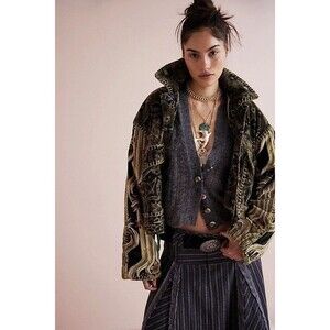 Free People Giving Joy Jacket Top Oversized Mixed Print Buttondown S New 285670